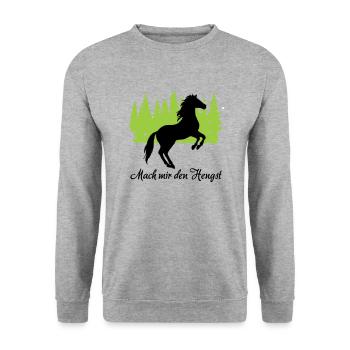 "Mach mir den Hengst: Stolze Männlichkeit" - Unisex Pullover - Weißgrau meliert - Vorne - Alina (178cm) & Michal (187cm)