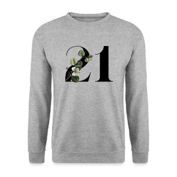 Numéro 21 floral vert -21e anniversaire floral - Sweat-shirt Unisexe - gris chiné - Devant - Alina (178cm) & Michal (187cm)