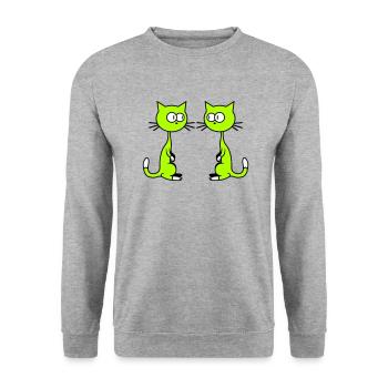 2 Neugierige Komische Katzen Gucken Sich Lustig An - Unisex Pullover - Weißgrau meliert - Vorne - Alina (178cm) & Michal (187cm)