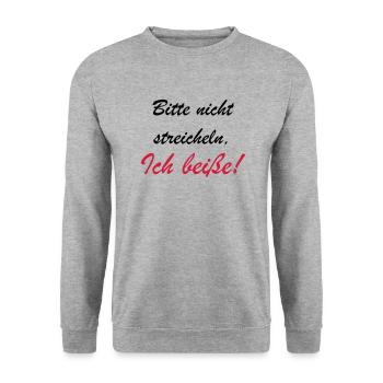 Bitte nicht streicheln - Unisex Pullover - Weißgrau meliert - Vorne - Alina (178cm) & Michal (187cm)