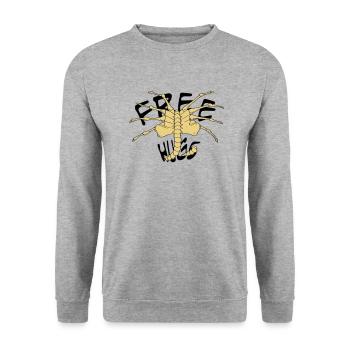 free_huggs - Unisex Pullover - Weißgrau meliert - Vorne - Alina (178cm) & Michal (187cm)