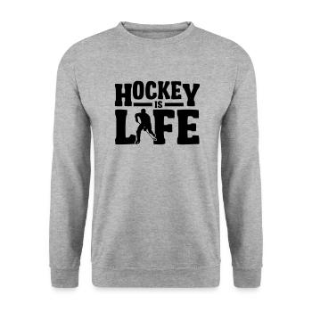 Hockey is Life - Unisex Pullover - Weißgrau meliert - Vorne - Alina (178cm) & Michal (187cm)