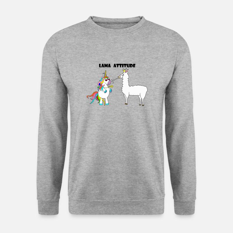 Einhorn und Lama - Unisex Pullover - Weißgrau meliert
