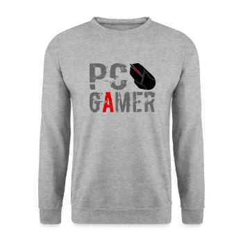 PC Gamer Maus Gaming Zocken - Unisex Pullover - Weißgrau meliert - Vorne - Alina (178cm) & Michal (187cm)