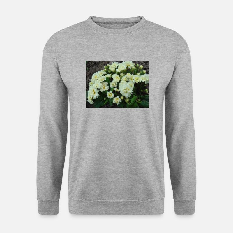 Weiße gefüllte Duftprimeln im Frühling - Unisex Pullover - Weißgrau meliert