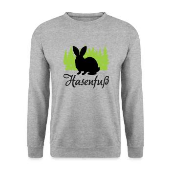 "Hasenfuß: Charmant schüchtern" - Unisex Pullover - Weißgrau meliert - Vorne - Alina (178cm) & Michal (187cm)