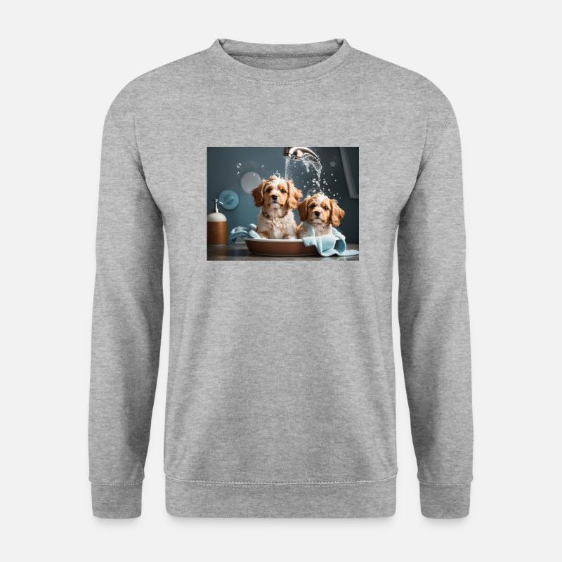 Hunde beim Baden - Unisex Pullover - Weißgrau meliert
