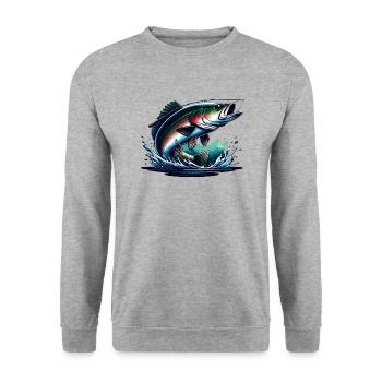 Fishing - Fish - Unisex Sweatshirt - salt & pepper - Front - Alina (178cm) & Michal (187cm)