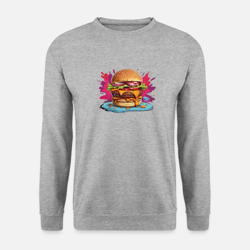 Cheeseburger mit poppigem Farbklecks - Unisex Pullover - Weißgrau meliert