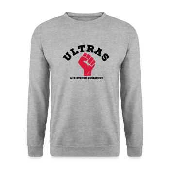 ULTRAS | Zusammen stehen - Unisex Pullover - Weißgrau meliert - Vorne - Alina (178cm) & Michal (187cm)