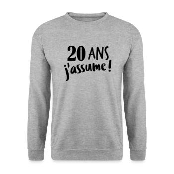 20 ans j'assume - Sweat-shirt Unisexe - gris chiné - Devant - Alina (178cm) & Michal (187cm)