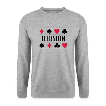 Illusion mit Kartensymbolen - Unisex Pullover - Weißgrau meliert - Vorne - Alina (178cm) & Michal (187cm)