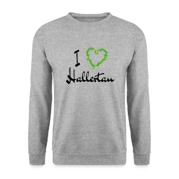 I love Hallertau - Unisex Pullover - Weißgrau meliert - Vorne - Alina (178cm) & Michal (187cm)