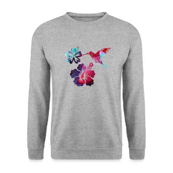 hummingbird,watercolor,flowers, hibiscus,floral,bird - Unisex Sweatshirt - salt & pepper - Front - Alina (178cm) & Michal (187cm)