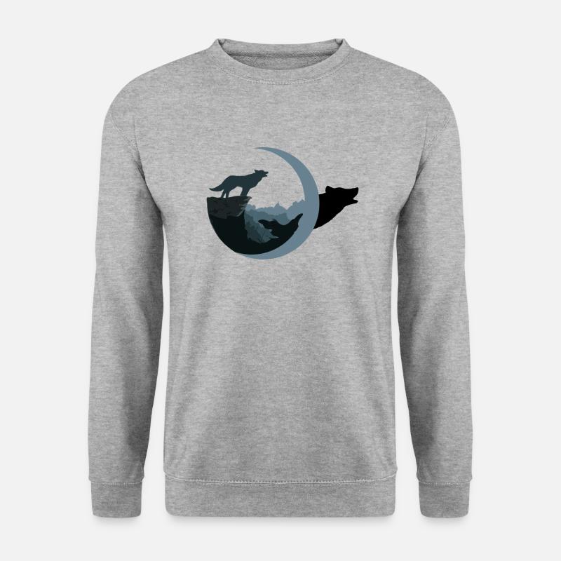 Wolf am Mondschein - Unisex Pullover - Weißgrau meliert