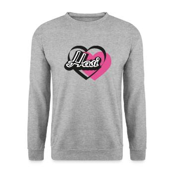 Kosename Hasi Herz - Unisex Pullover - Weißgrau meliert - Vorne - Alina (178cm) & Michal (187cm)