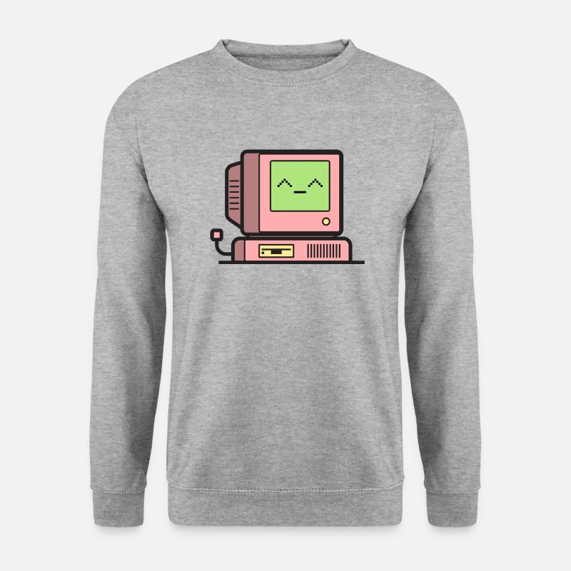 Happy Retro Computer - Unisex Pullover - Weißgrau meliert