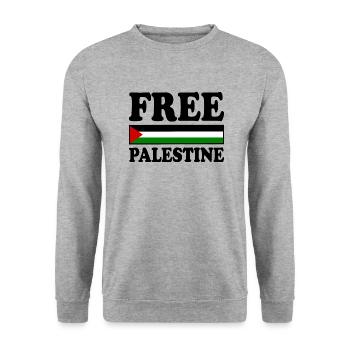 Free palestine - Unisex Pullover - Weißgrau meliert - Vorne - Alina (178cm) & Michal (187cm)