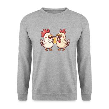 Huhn Comic Bier Lustig Saufen - Unisex Pullover - Weißgrau meliert - Vorne - Alina (178cm) & Michal (187cm)