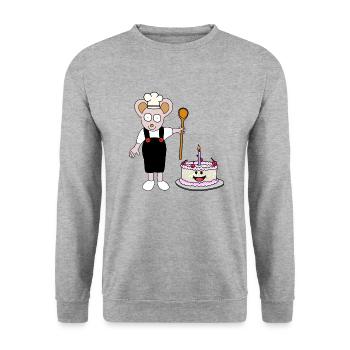 Maus Bäcker Konditor Torte Geburtstag Geschenkidee - Unisex Pullover - Weißgrau meliert - Vorne - Alina (178cm) & Michal (187cm)