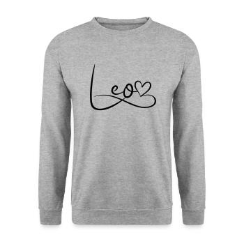 Leo Name Vorname Herzdekor - Unisex Pullover - Weißgrau meliert - Vorne - Alina (178cm) & Michal (187cm)