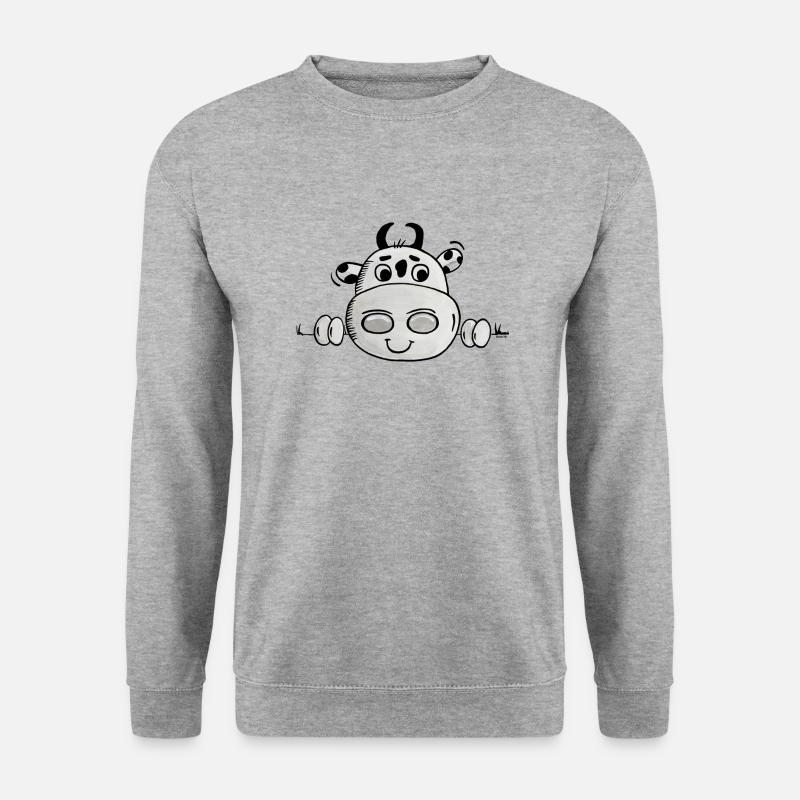 Kuh guckt - Unisex Pullover - Weißgrau meliert