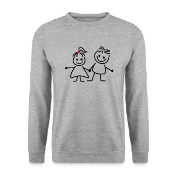 gret und fred - Unisex Pullover - Weißgrau meliert - Vorne - Alina (178cm) & Michal (187cm)