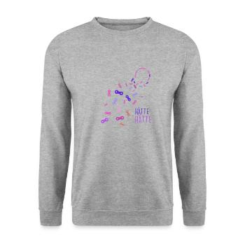 hätte hätte fahrradkette, abstrakt,pink, kette, - Unisex Pullover - Weißgrau meliert - Vorne - Alina (178cm) & Michal (187cm)