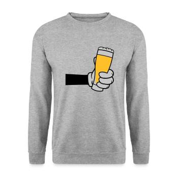 Bierglas anstoßen Comic Hand - Unisex Pullover - Weißgrau meliert - Vorne - Alina (178cm) & Michal (187cm)