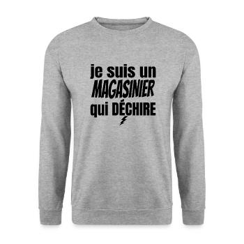 magasinier qui déchire - Sweat-shirt Unisexe - gris chiné - Devant - Alina (178cm) & Michal (187cm)