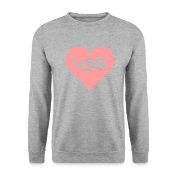 Love Liebe Herz - Unisex Pullover - Weißgrau meliert - Vorne - Alina (178cm) & Michal (187cm)
