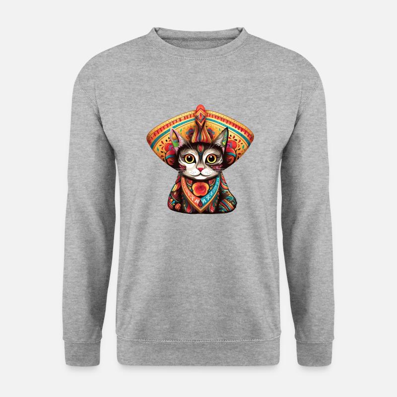 Katze in traditioneller südamerikanischer Kleidung - Unisex Pullover - Weißgrau meliert