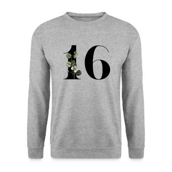 Numéro 16 floral vert -16e anniversaire floral - Sweat-shirt Unisexe - gris chiné - Devant - Alina (178cm) & Michal (187cm)