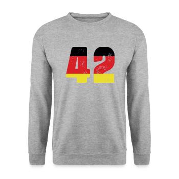 42 Numéro Jersey Allemagne - Sweat-shirt Unisexe - gris chiné - Devant - Alina (178cm) & Michal (187cm)
