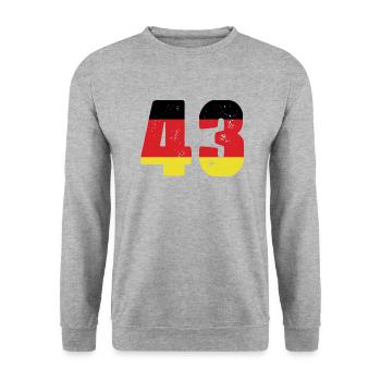 43 Numéro Jersey Allemagne - Sweat-shirt Unisexe - gris chiné - Devant - Alina (178cm) & Michal (187cm)