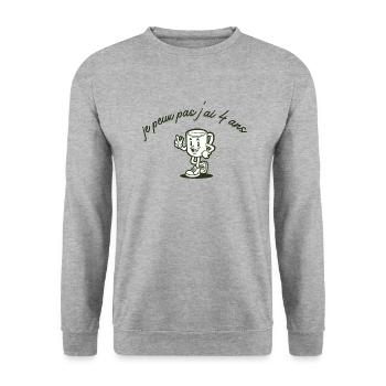 Ich kann nicht, ich bin 4 Jahre alt - Unisex Pullover - Weißgrau meliert - Vorne - Alina (178cm) & Michal (187cm)