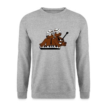 2 Bär Braunbär Keyboard Klavier Gitarre Band Team - Unisex Pullover - Weißgrau meliert - Vorne - Alina (178cm) & Michal (187cm)
