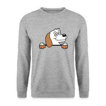chien derrière le mur clôture signe regarder heureux mignon - Sweat-shirt Unisexe - gris chiné - Devant - Alina (178cm) & Michal (187cm)