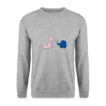 Elephant and Rabbit with Butterfly - Unisex Sweatshirt - salt & pepper - Front - Alina (178cm) & Michal (187cm)