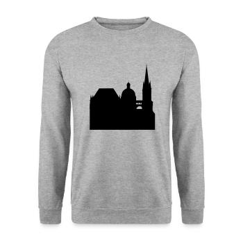 aachener dom - Unisex Pullover - Weißgrau meliert - Vorne - Alina (178cm) & Michal (187cm)