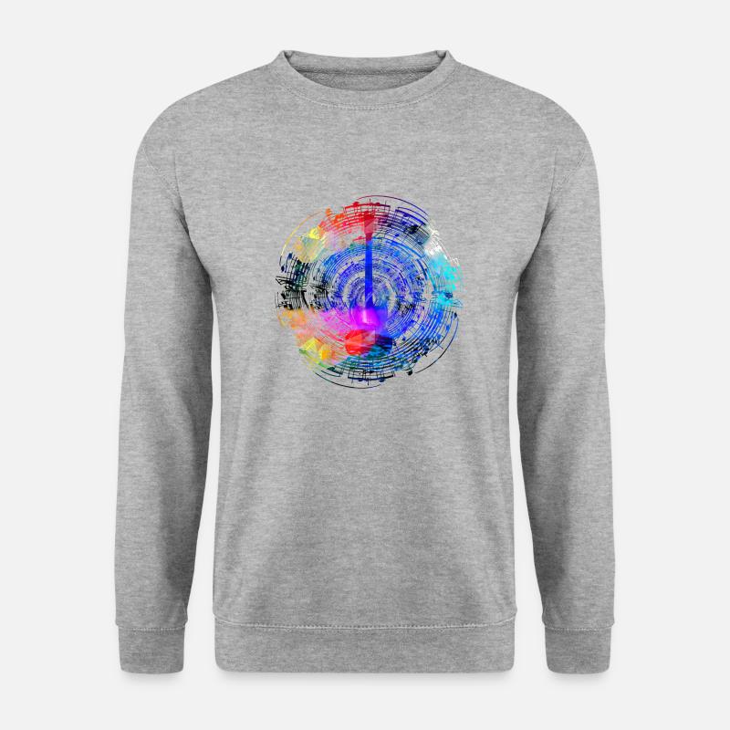 Gitarre mit Noten bunt - Unisex Pullover - Weißgrau meliert