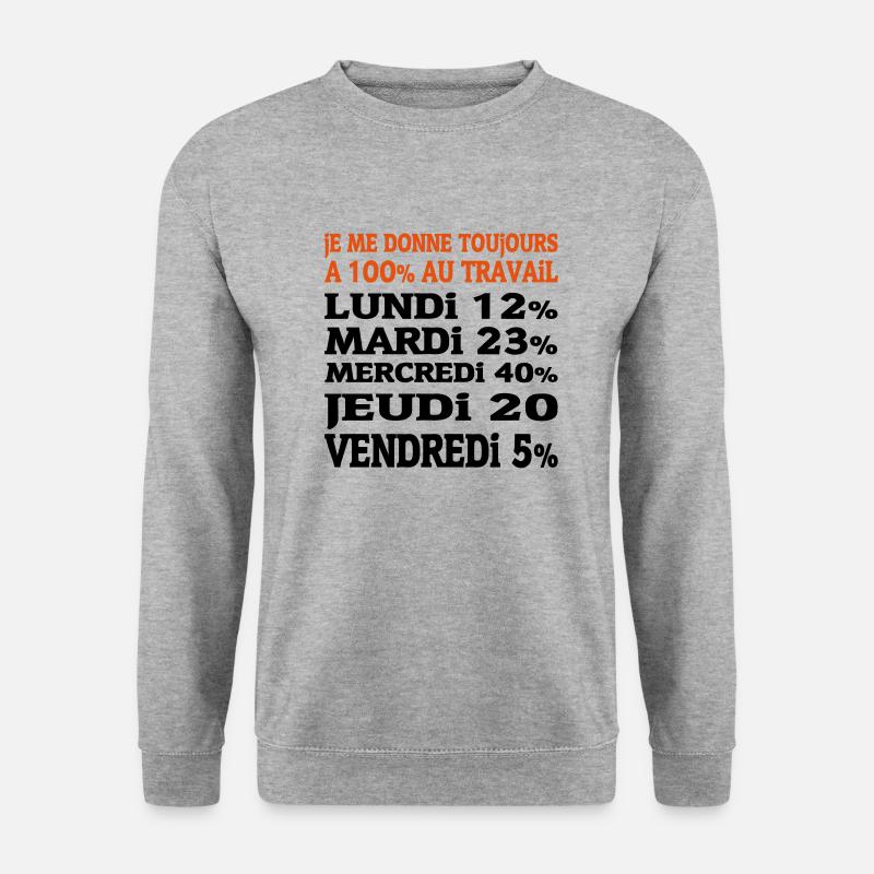 100% bei der Arbeit (2c) neu! - Unisex Pullover - Weißgrau meliert