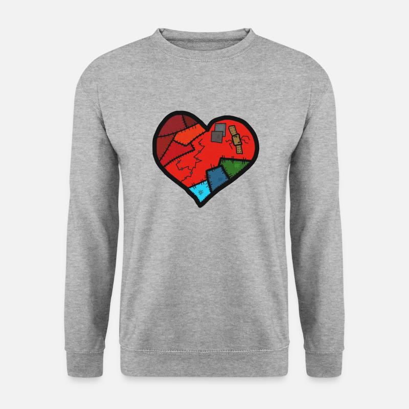 Geflicktes Herz - Unisex Pullover - Weißgrau meliert
