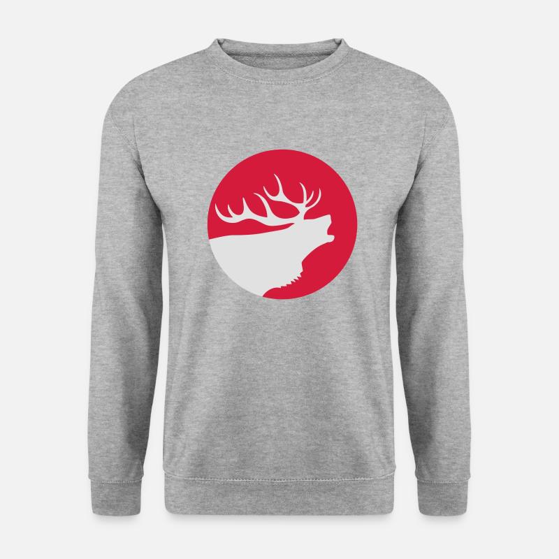 Röhrender Hirsch Design - Unisex Pullover - Weißgrau meliert