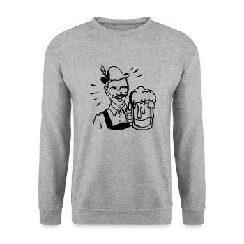 retro guy with beer - Unisex Pullover - Weißgrau meliert - Vorne - Alina (178cm) & Michal (187cm)