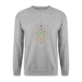 Flower of life, Chakras - Rainbow, energy symbol, - Unisex Sweatshirt - salt & pepper - Front - Alina (178cm) & Michal (187cm)