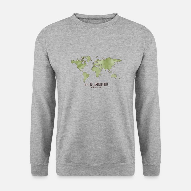 Weltenbummler, Kollektion: Reiseliebe, Design 1 - Unisex Pullover - Weißgrau meliert