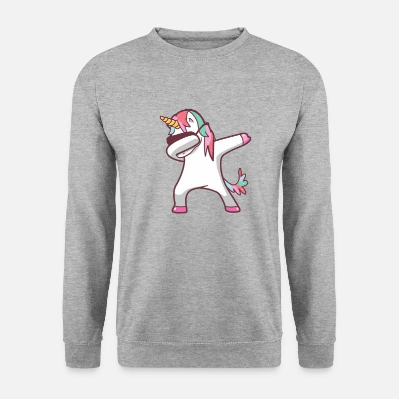 Einhorn und Dinosaurier tupfen - Unisex Pullover - Weißgrau meliert