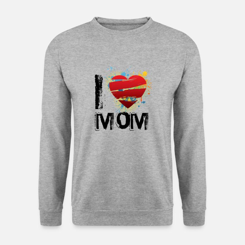 I love mom de - Unisex Pullover - Weißgrau meliert