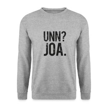 Trier Spruch Lustig Dialekt Geschenk - Unisex Pullover - Weißgrau meliert - Vorne - Alina (178cm) & Michal (187cm)